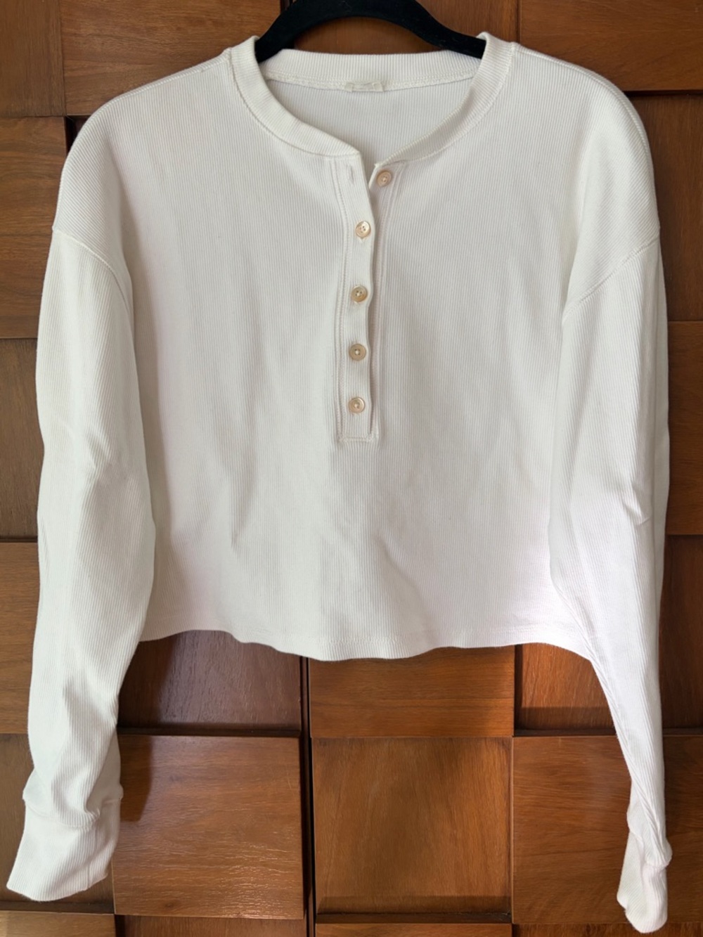 Wilfred Cream Ribbed Henley Long-Sleeve Top